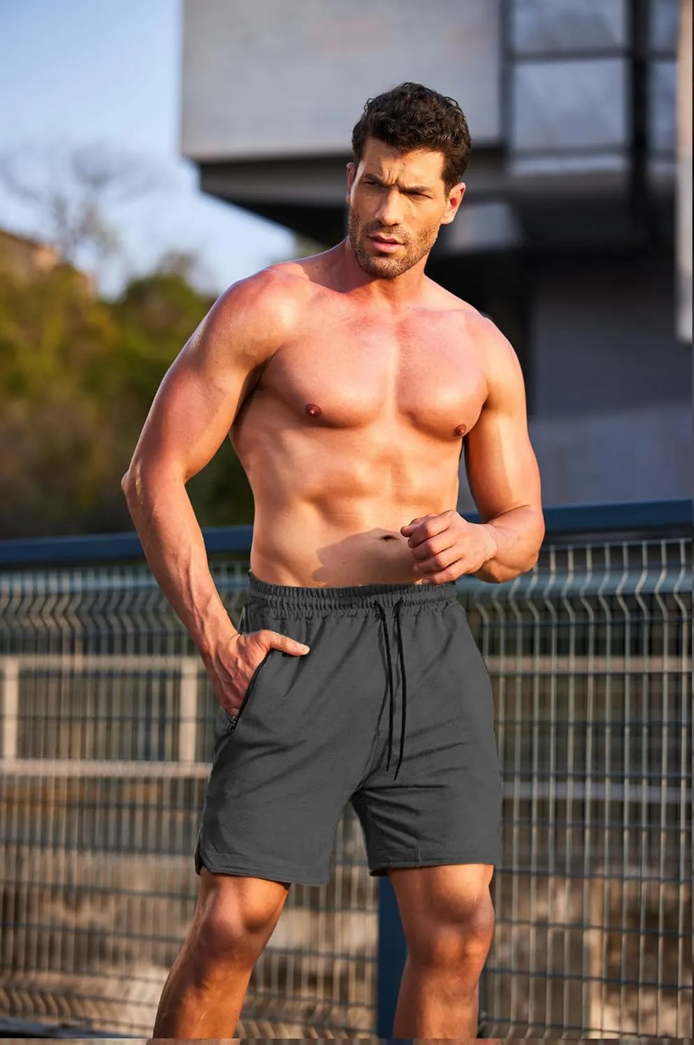 COOFANDY Men's Gym Workout Shorts Athletic Training Shorts Fitted Weightlifting Bodybuilding Shorts with Zipper Pockets