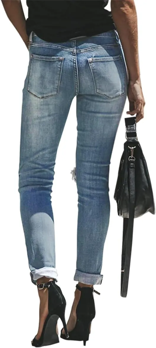 cordat Women's Ripped Boyfriend Denim Pants Judy Blue Stretch Skinny Jeans