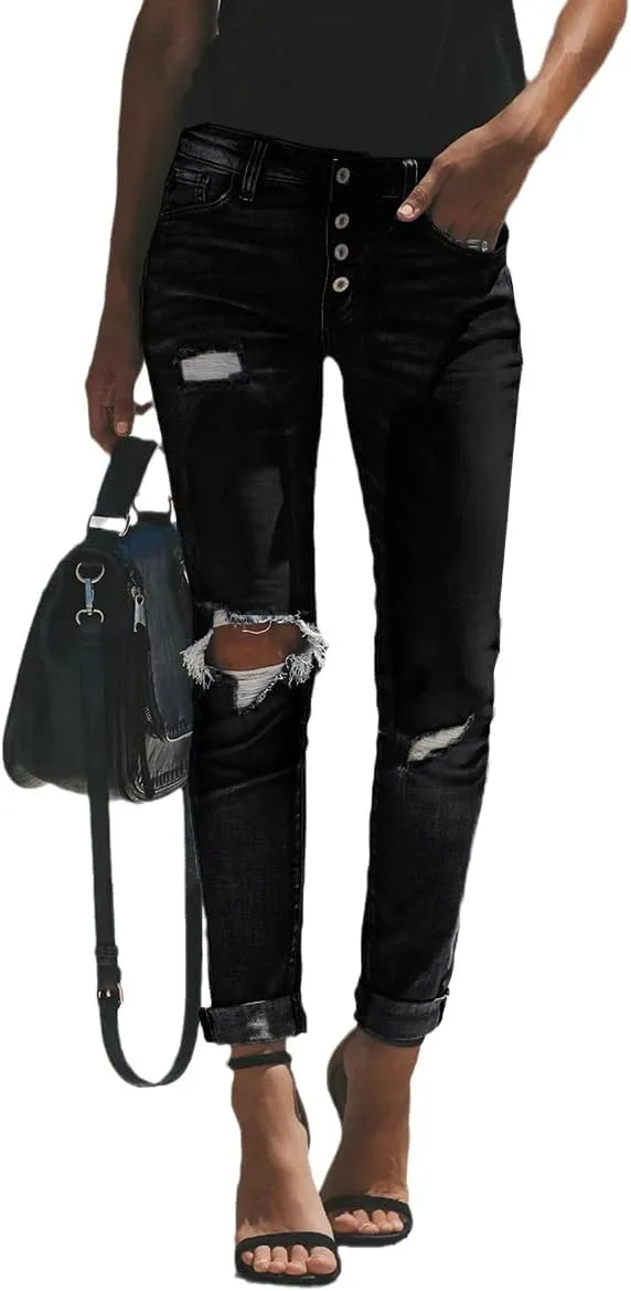 cordat Women's Ripped Boyfriend Denim Pants Judy Blue Stretch Skinny Jeans