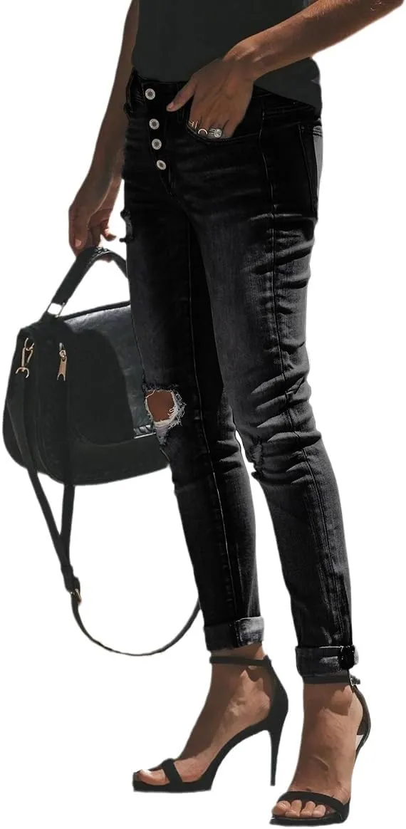 cordat Women's Ripped Boyfriend Denim Pants Judy Blue Stretch Skinny Jeans
