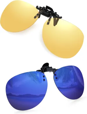 Costyle Blue Mirror and Yellow Night Vision Polarized Clip on Flip up Rimless Sunglasses for Prescription Glasses Driving Travellng FishingTanning Cycling
