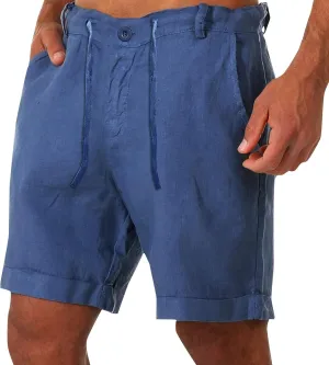 Cotton Linen Shorts for Men Casual Summer Classic Bermuda Shorts Drawstring Lightweight Relaxed Fit Beach Shorts Pockets