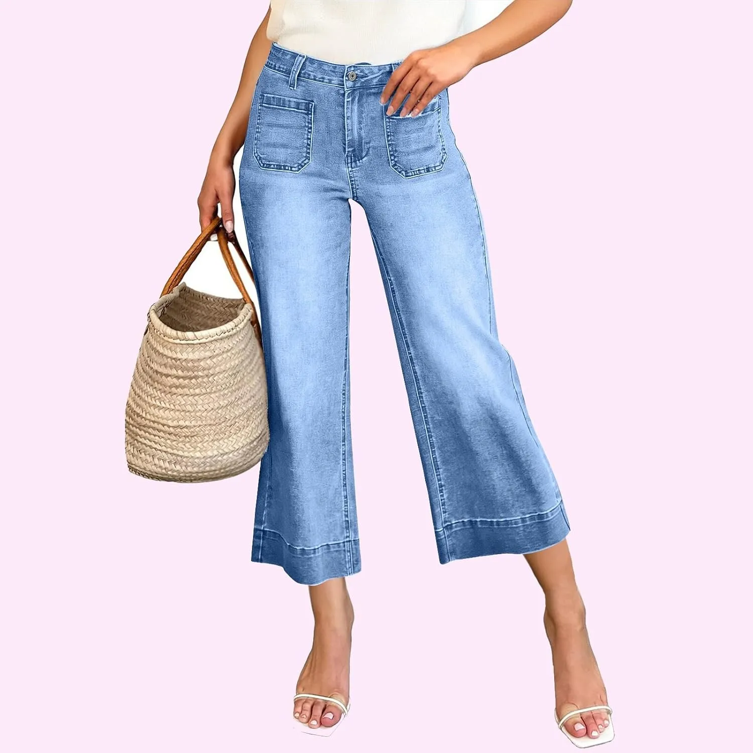 Cropped Jeans for Women High Waisted Mother Mom 90s Boyfriend Denim Jeans Casual Vintage Y2k Wide Leg Denim Pants