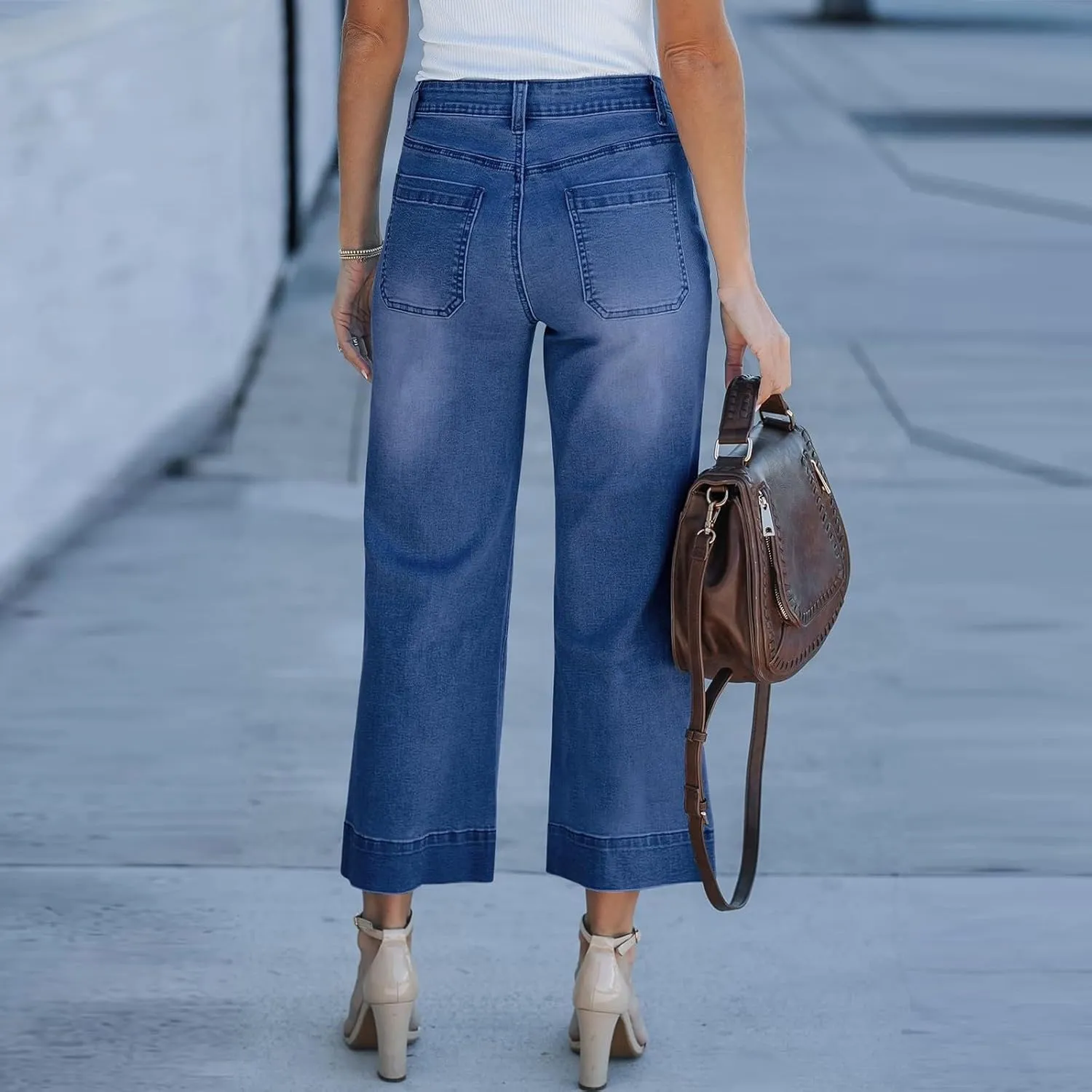 Cropped Jeans for Women High Waisted Mother Mom 90s Boyfriend Denim Jeans Casual Vintage Y2k Wide Leg Denim Pants