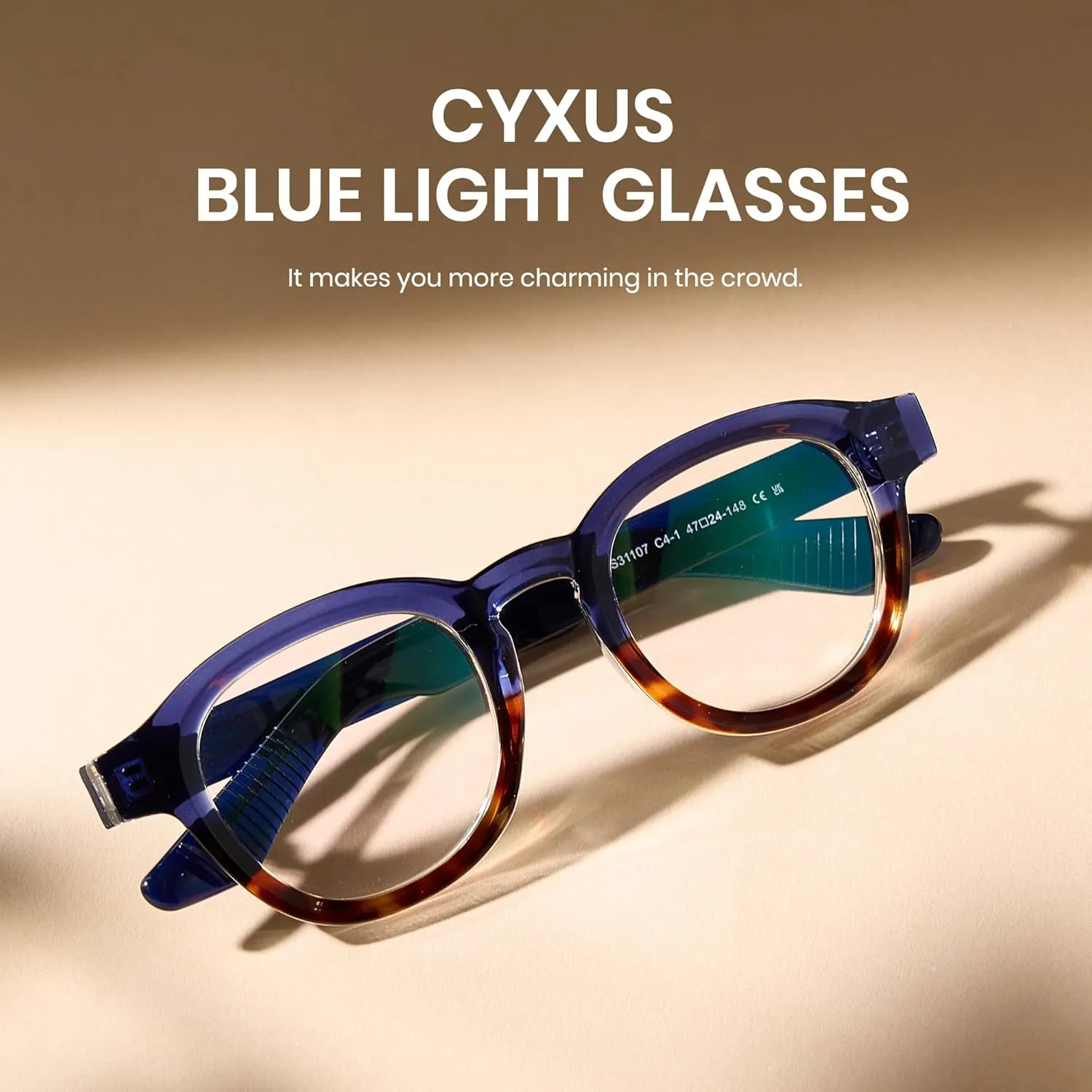 Cyxus Blue Light Glasses Fashion Round Computer Blue Ray Blocking Glasses Tr90 Frame Anti Glare Strain For Men Women 8553