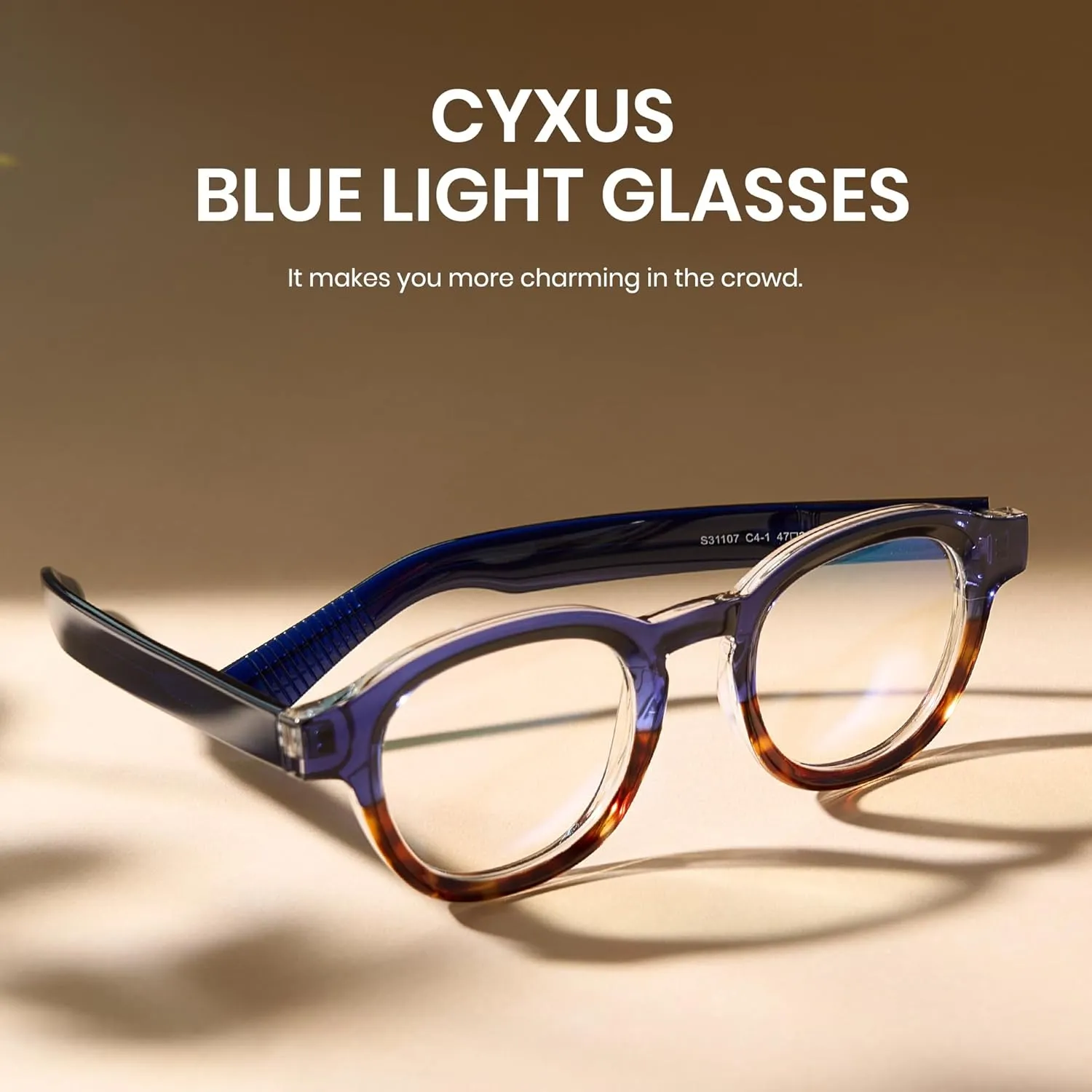 Cyxus Blue Light Glasses Fashion Round Computer Blue Ray Blocking Glasses Tr90 Frame Anti Glare Strain For Men Women 8553