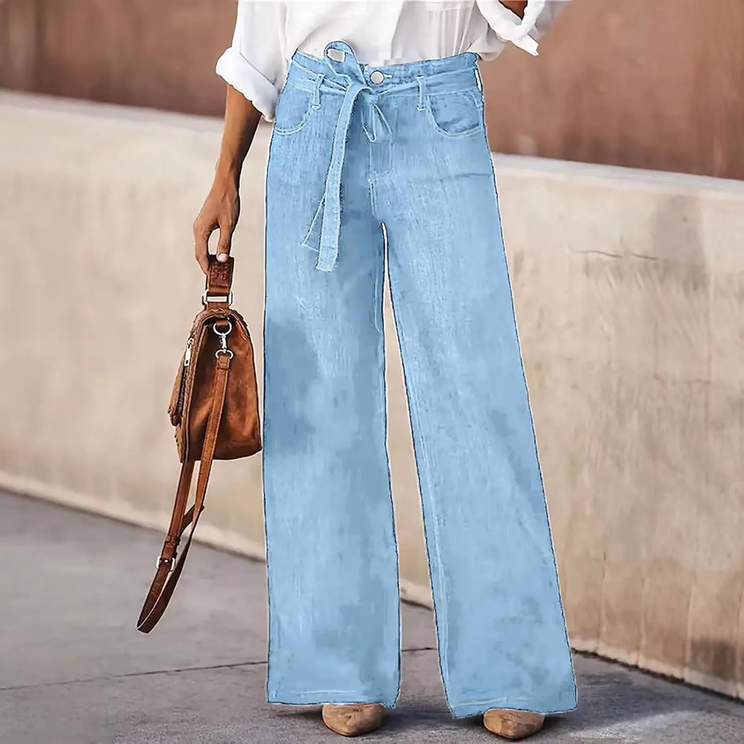 DDAPJ pyju Women's Wide Leg Jeans Flare Pants Low Waist Bootcut Jeans Stretch Casual High Waisted Denim Pants with Pockets