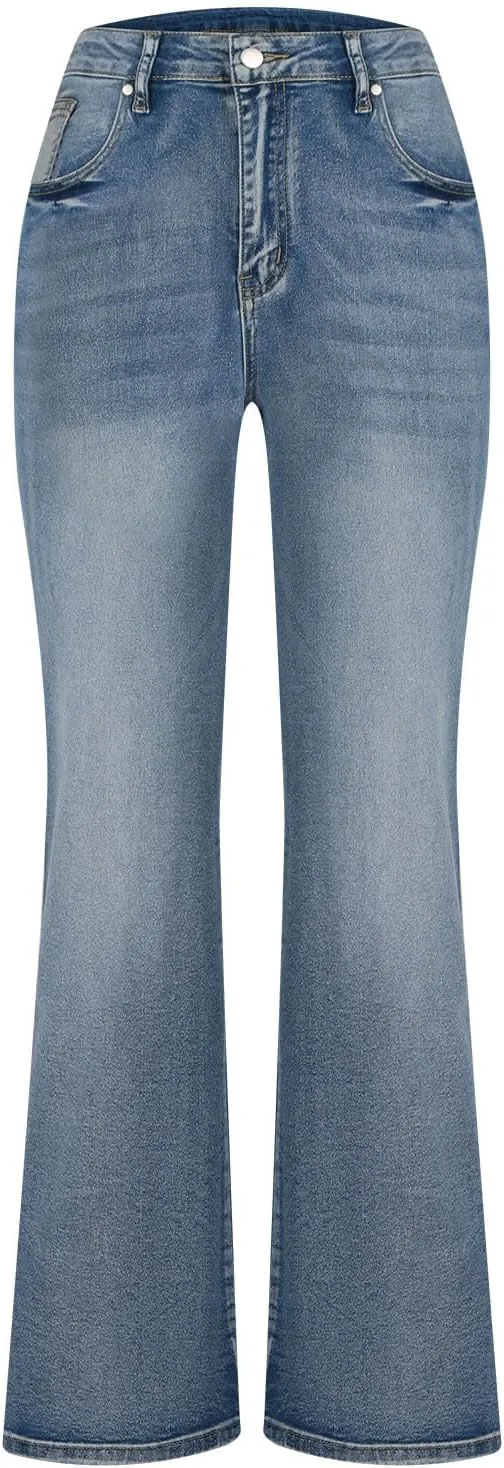 DDAPJ pyju Women's Wide Leg Jeans Flare Pants Low Waist Bootcut Jeans Stretch Casual High Waisted Denim Pants with Pockets