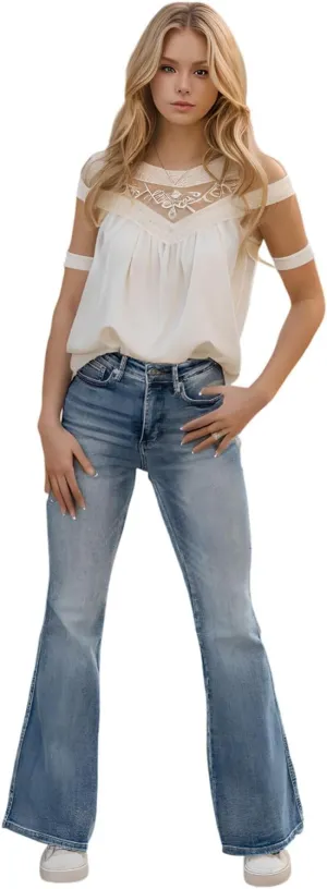 DDAPJ pyju Women's Wide Leg Jeans Flare Pants Low Waist Bootcut Jeans Stretch Casual High Waisted Denim Pants with Pockets