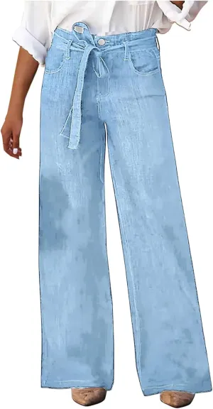 DDAPJ pyju Women's Wide Leg Jeans Flare Pants Low Waist Bootcut Jeans Stretch Casual High Waisted Denim Pants with Pockets