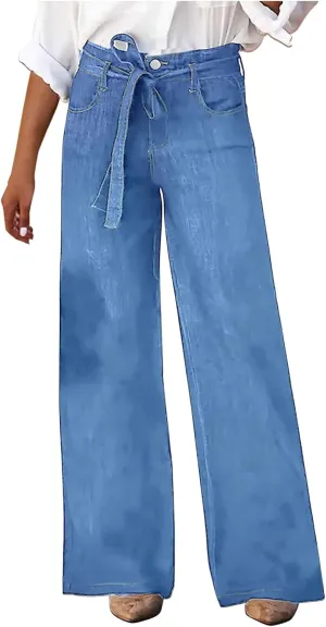 DDAPJ pyju Women's Wide Leg Jeans Flare Pants Low Waist Bootcut Jeans Stretch Casual High Waisted Denim Pants with Pockets