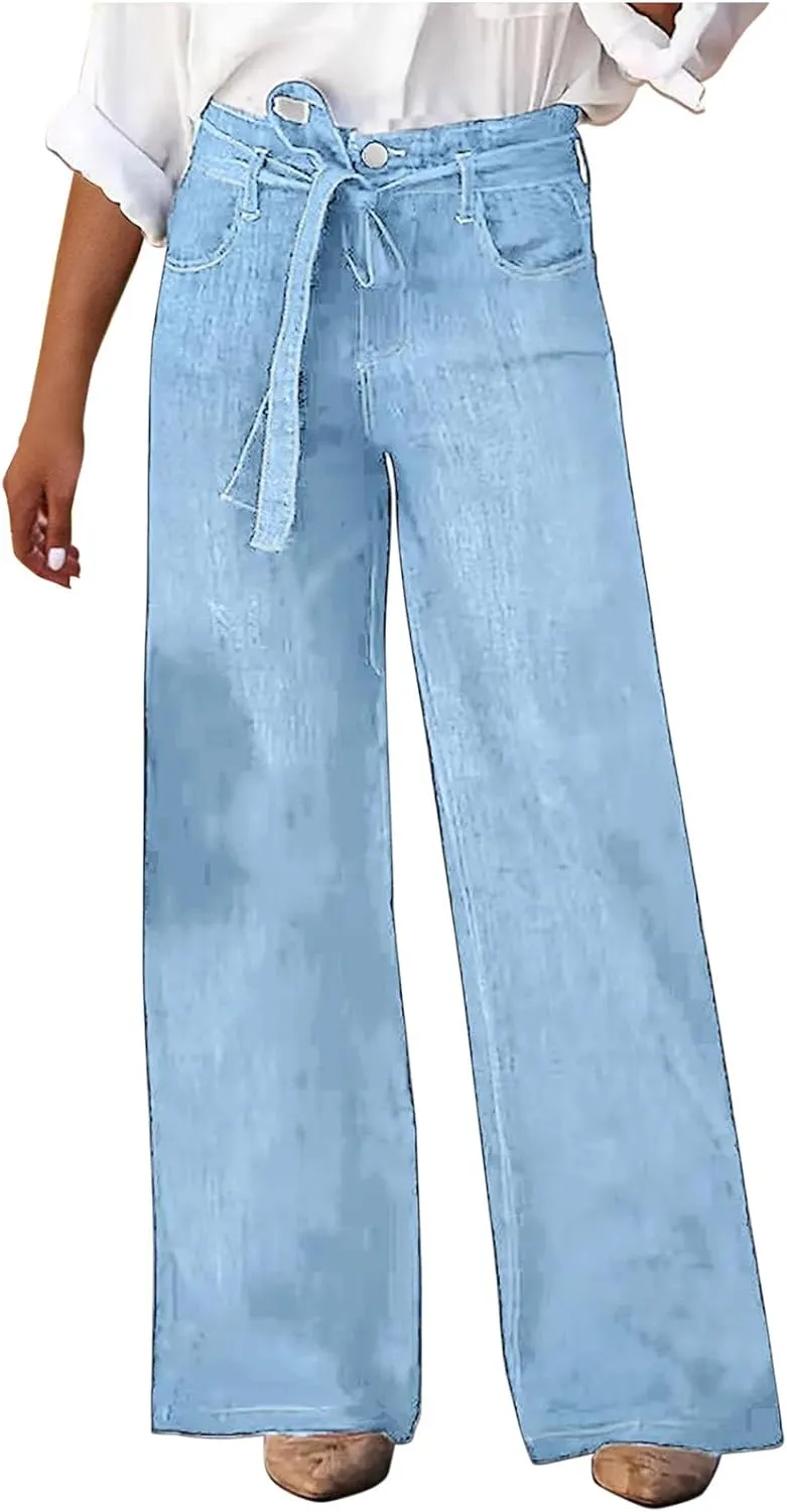 DDAPJ pyju Women's Wide Leg Jeans Flare Pants Low Waist Bootcut Jeans Stretch Casual High Waisted Denim Pants with Pockets