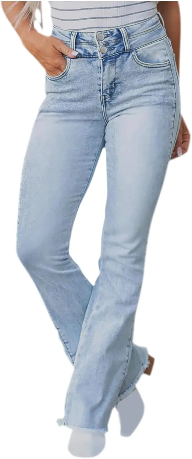 DDAPJ pyju Women's Wide Leg Jeans Flare Pants Low Waist Bootcut Jeans Stretch Casual High Waisted Denim Pants with Pockets