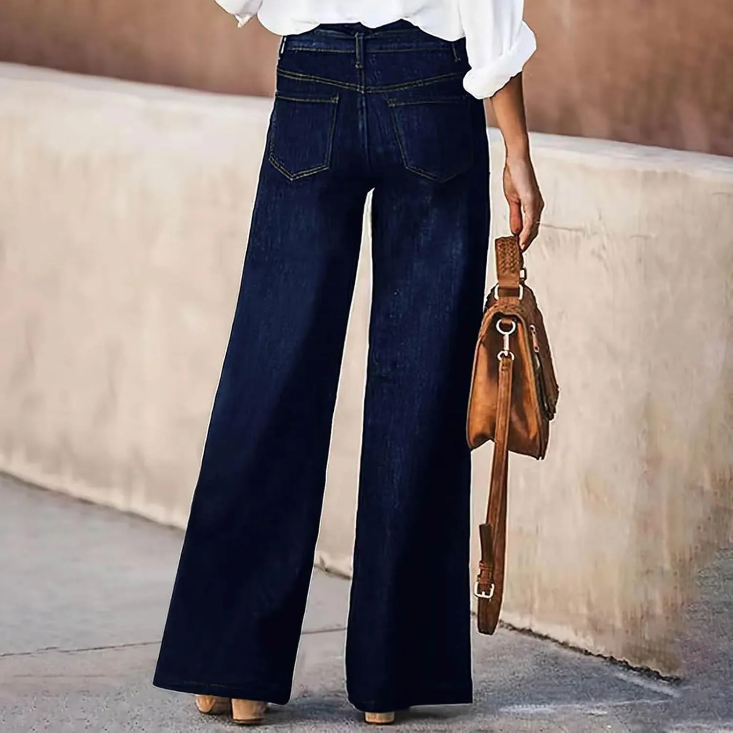 DDAPJ pyju Women's Wide Leg Jeans Flare Pants Low Waist Bootcut Jeans Stretch Casual High Waisted Denim Pants with Pockets