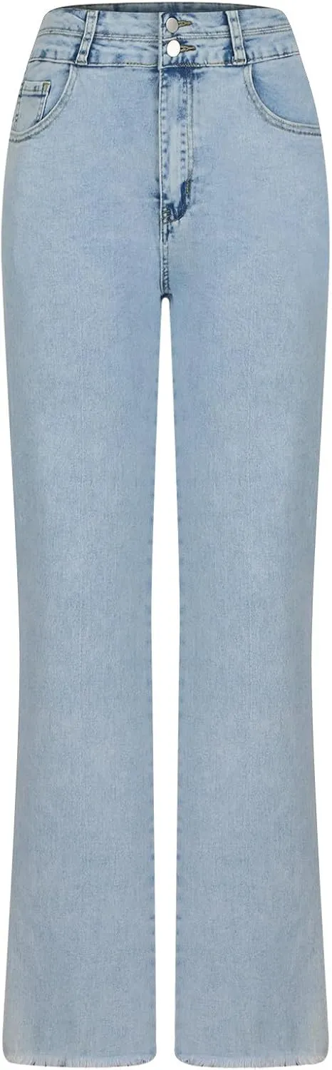 DDAPJ pyju Women's Wide Leg Jeans Flare Pants Low Waist Bootcut Jeans Stretch Casual High Waisted Denim Pants with Pockets