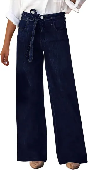 DDAPJ pyju Women's Wide Leg Jeans Flare Pants Low Waist Bootcut Jeans Stretch Casual High Waisted Denim Pants with Pockets