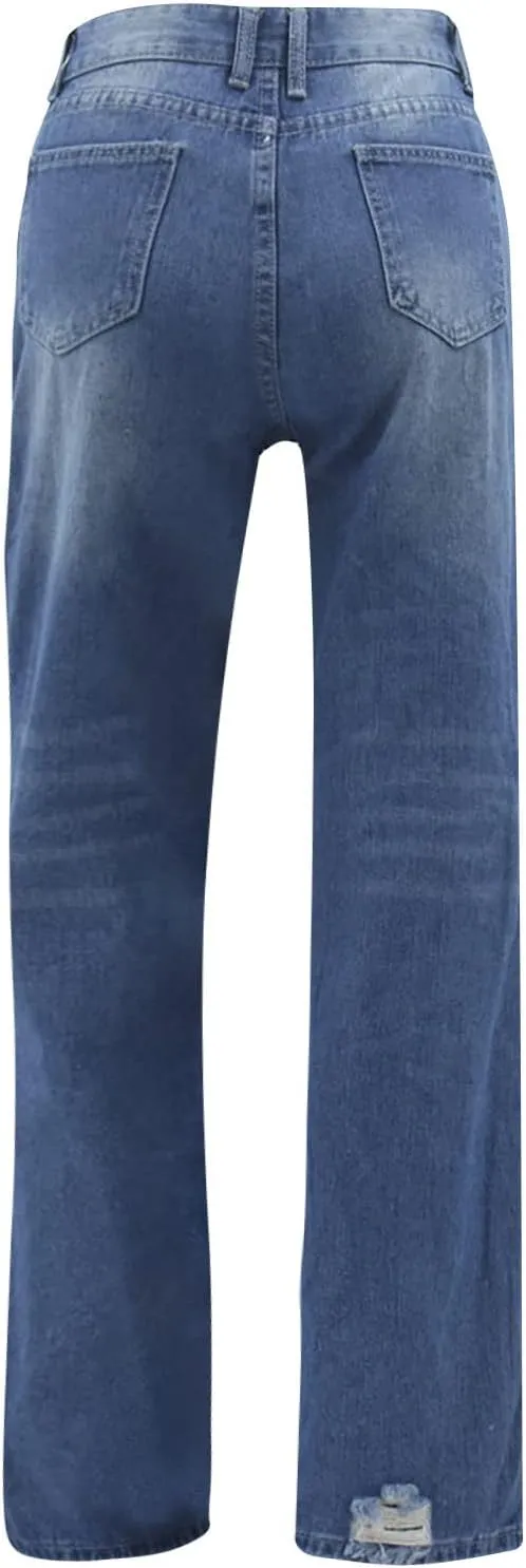 Denim Pants for Women High Waisted Washed Distressed Jeans Ripped Skinny Jeggings Straight Leg Boyfriend Jeans