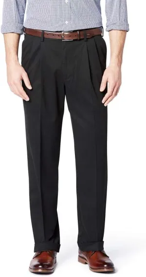 Dockers Men's Relaxed Fit Comfort Khaki Pants-Pleated, Black Metal, 33W x 32L