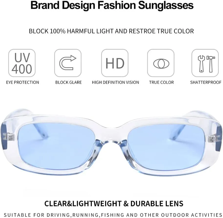 Dollger Rectangle Sunglasses for Women Men Trendy Retro Fashion Sunglasses UV 400 Protection Square Fram