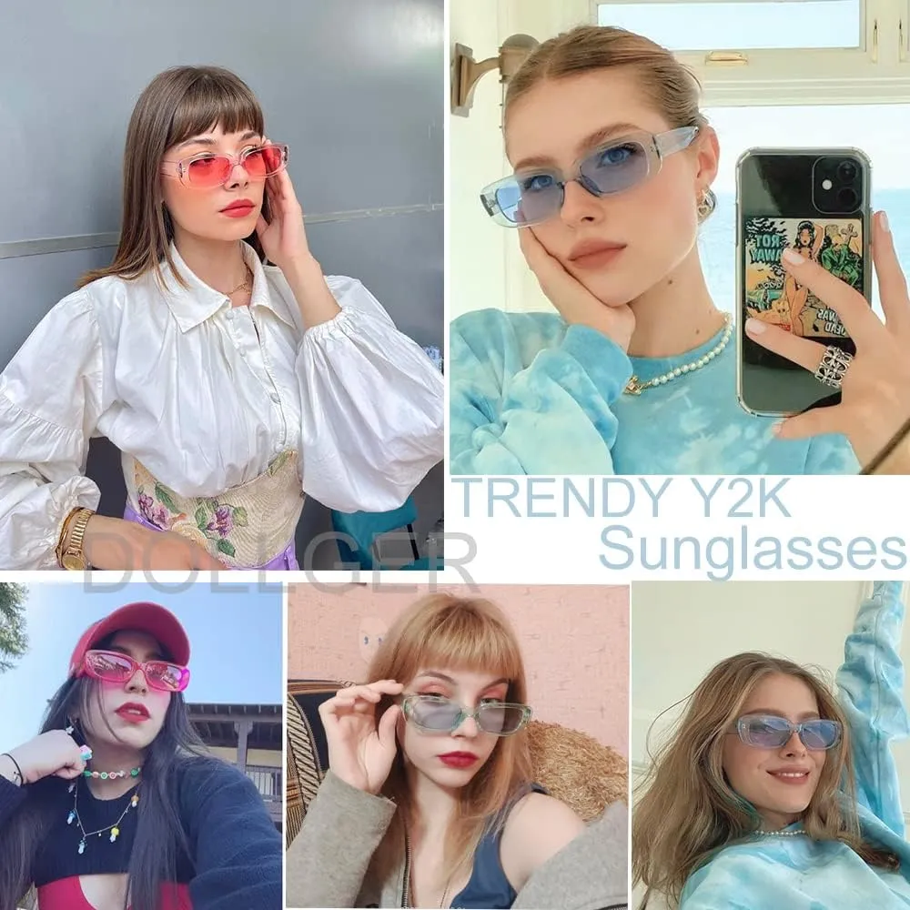 Dollger Rectangle Sunglasses for Women Men Trendy Retro Fashion Sunglasses UV 400 Protection Square Fram