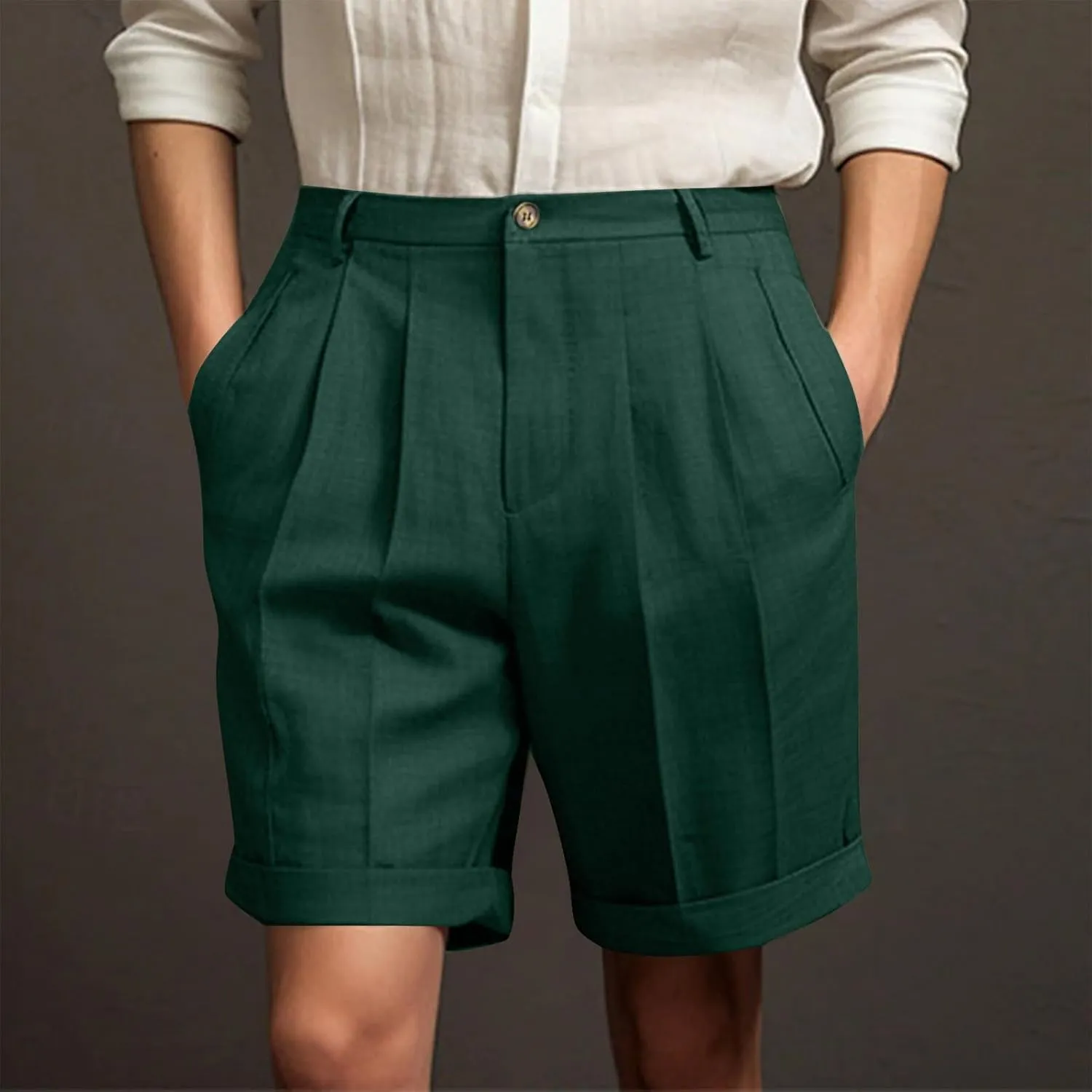 Dressy Pleated Front Shorts for Men Summer Business Casual Bermuda Shorts Cuffed Hem Golf Work Short with Pockets