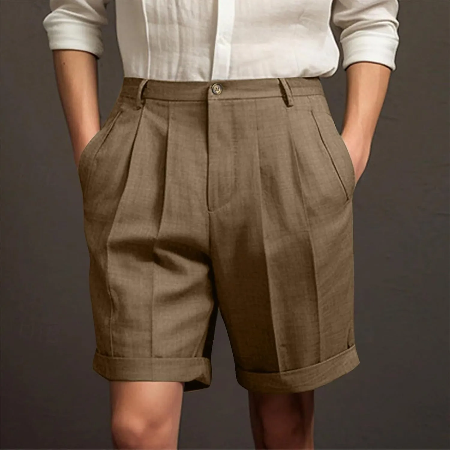 Dressy Pleated Front Shorts for Men Summer Business Casual Bermuda Shorts Cuffed Hem Golf Work Short with Pockets