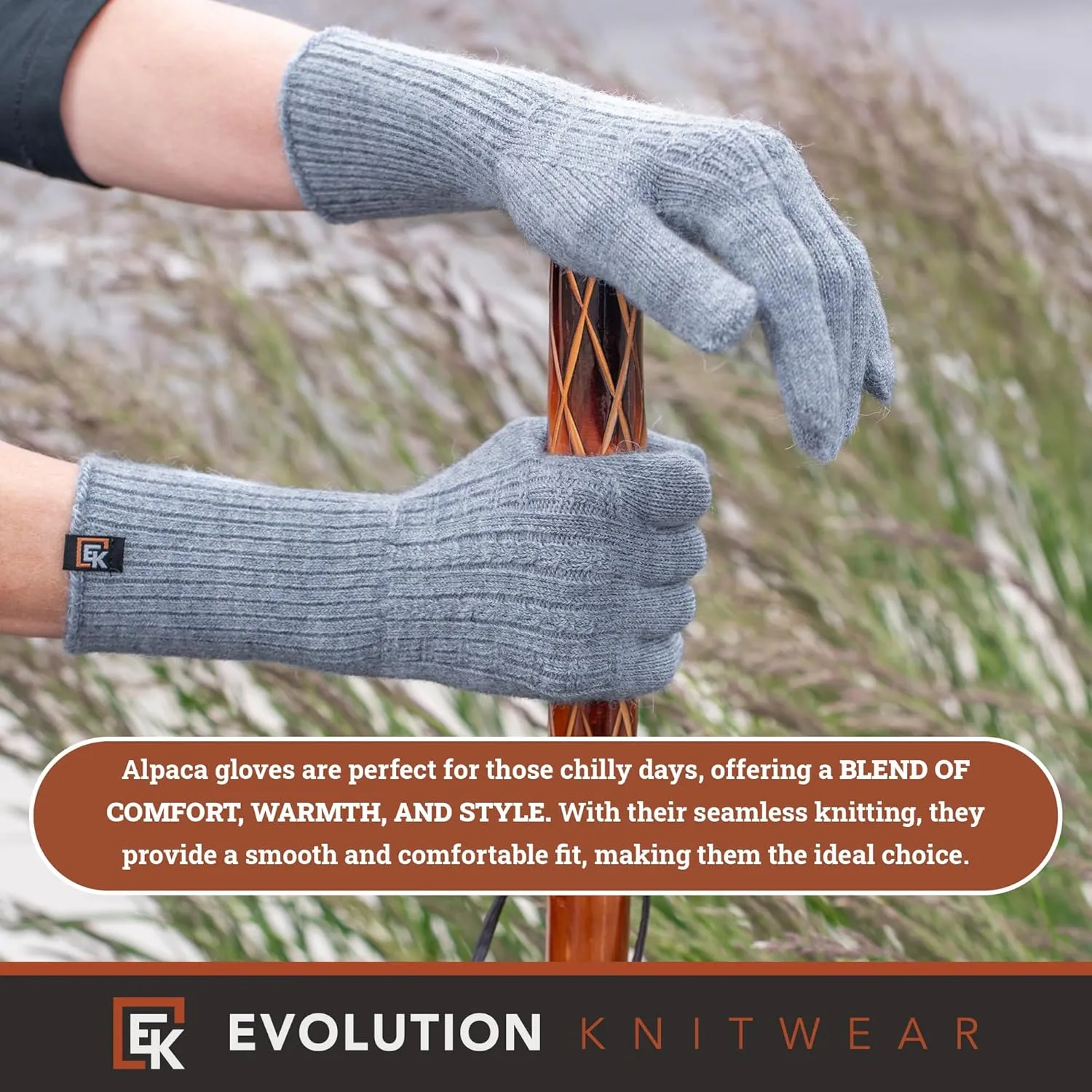 Evolution Knitwear Alpaca Cable Knit Gloves - Super Soft Baby Alpaca - Made in the USA - Small