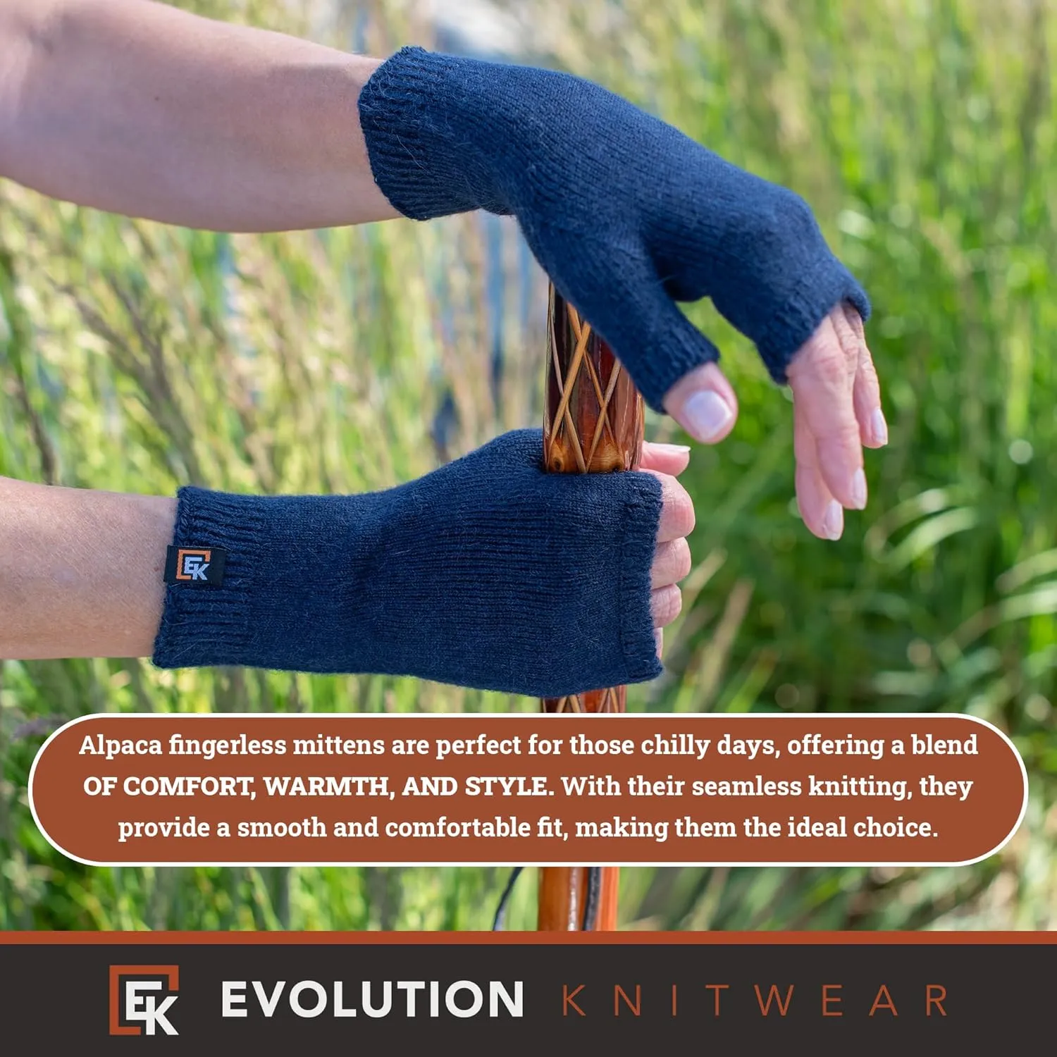 Evolution Knitwear Alpaca Knit Fingerless Mittens - Super Soft Baby Alpaca - Made in the USA - Small