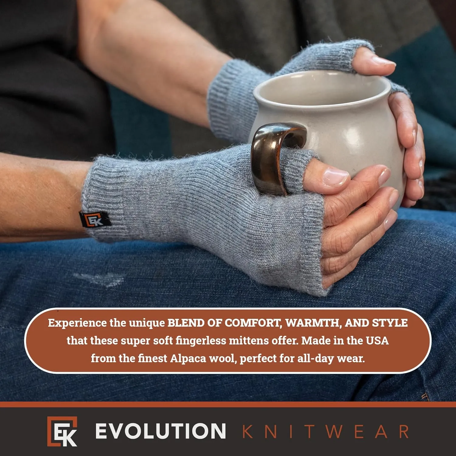 Evolution Knitwear Alpaca Knit Fingerless Mittens - Super Soft Baby Alpaca - Made in the USA - Small