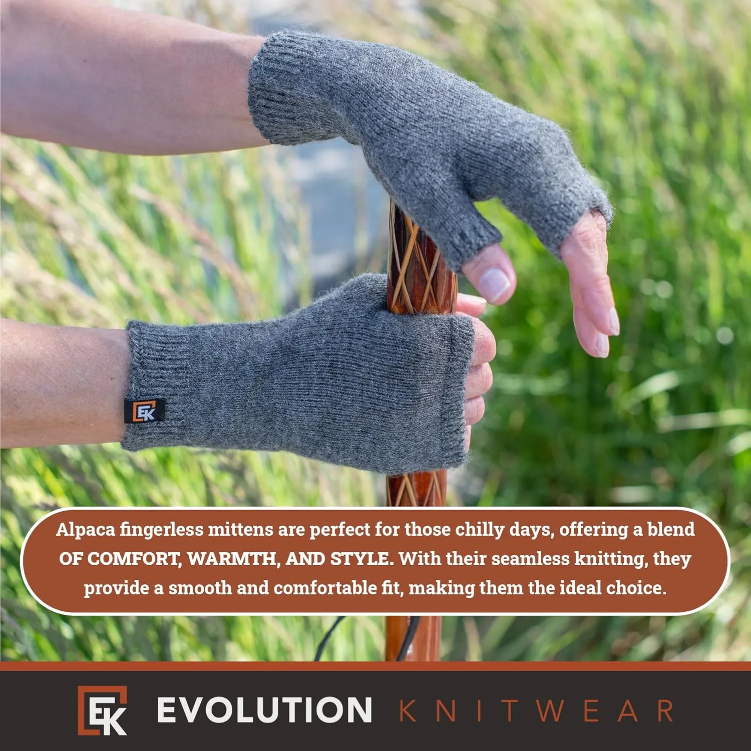 Evolution Knitwear Alpaca Knit Fingerless Mittens - Super Soft Baby Alpaca - Made in the USA - Small