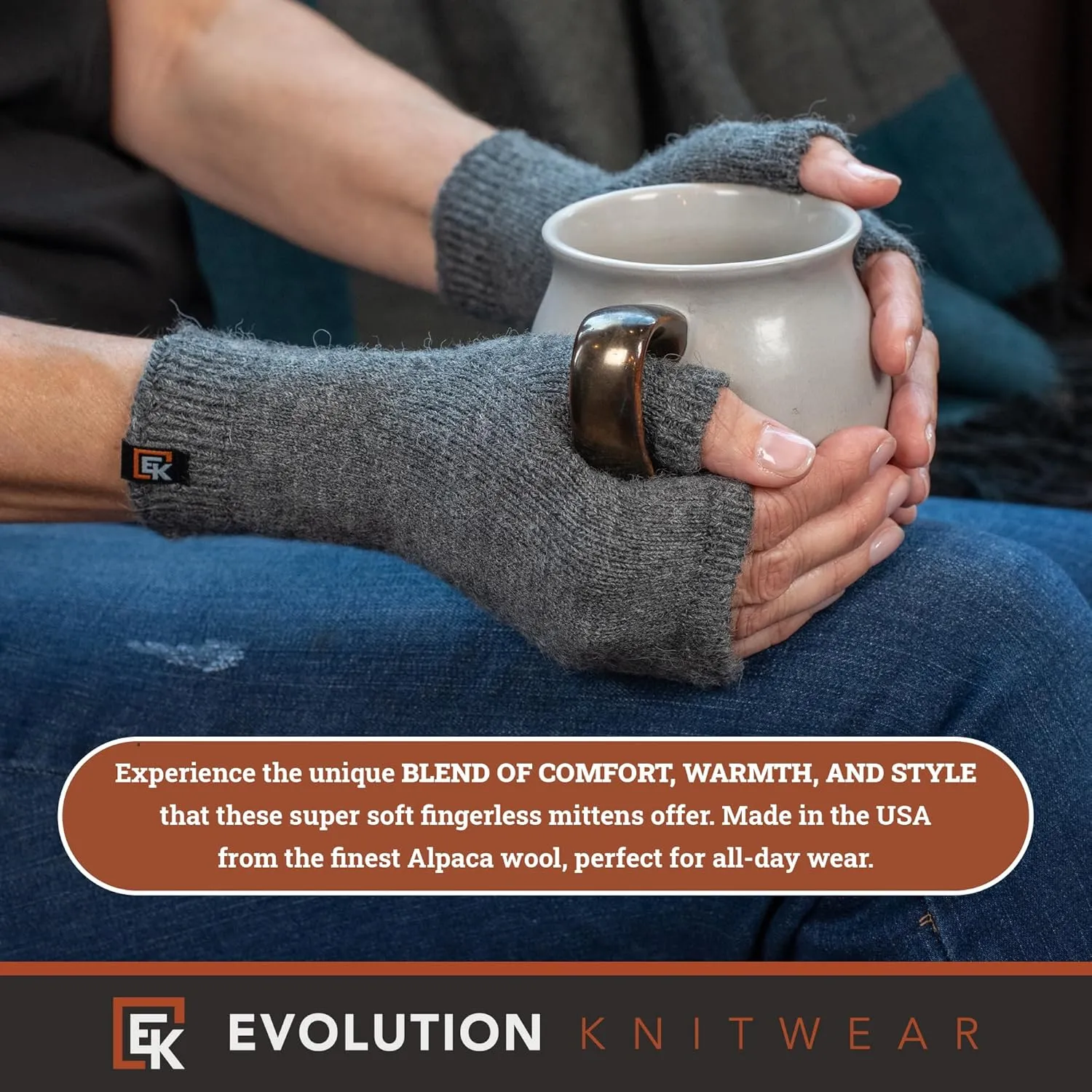 Evolution Knitwear Alpaca Knit Fingerless Mittens - Super Soft Baby Alpaca - Made in the USA - Small