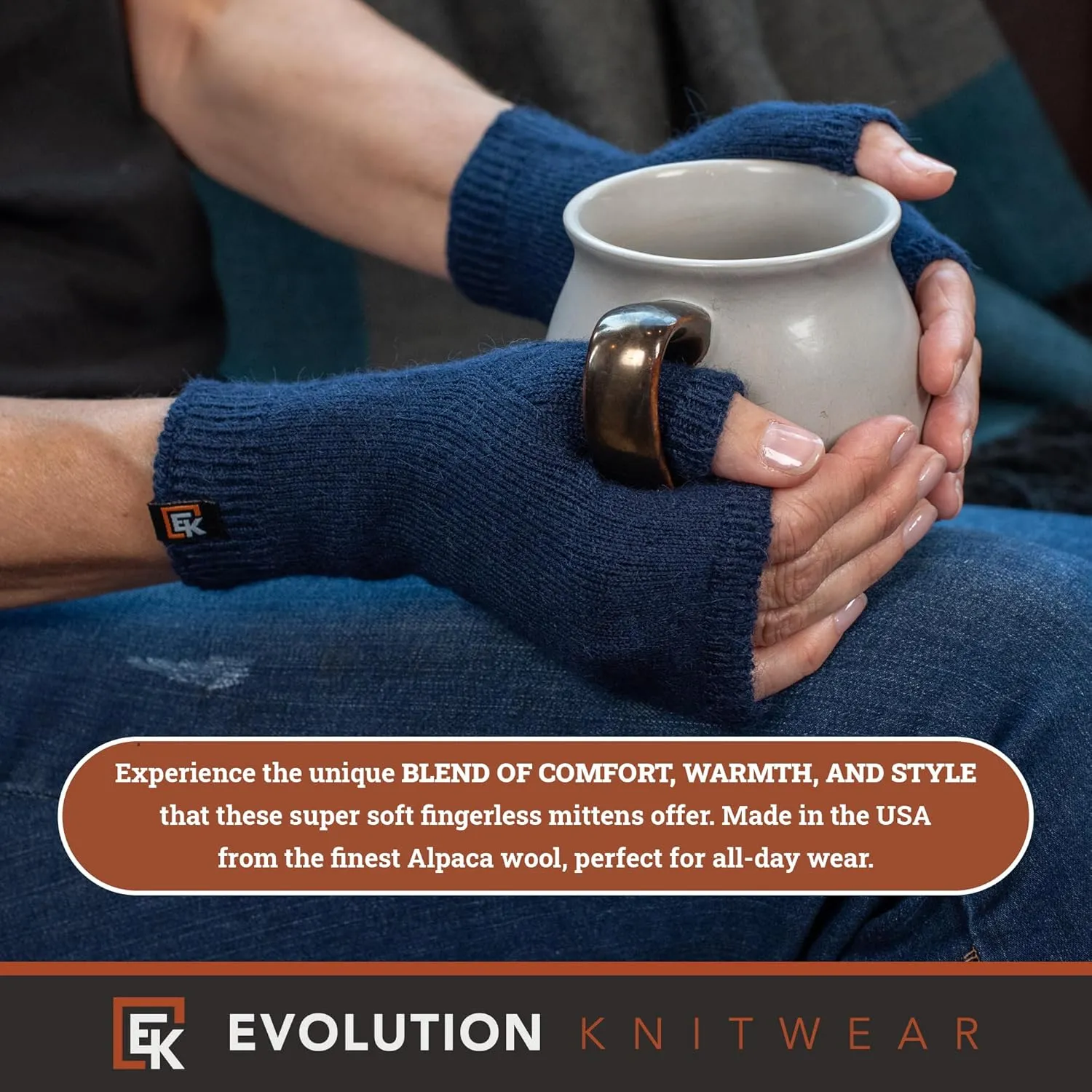 Evolution Knitwear Alpaca Knit Fingerless Mittens - Super Soft Baby Alpaca - Made in the USA - Small