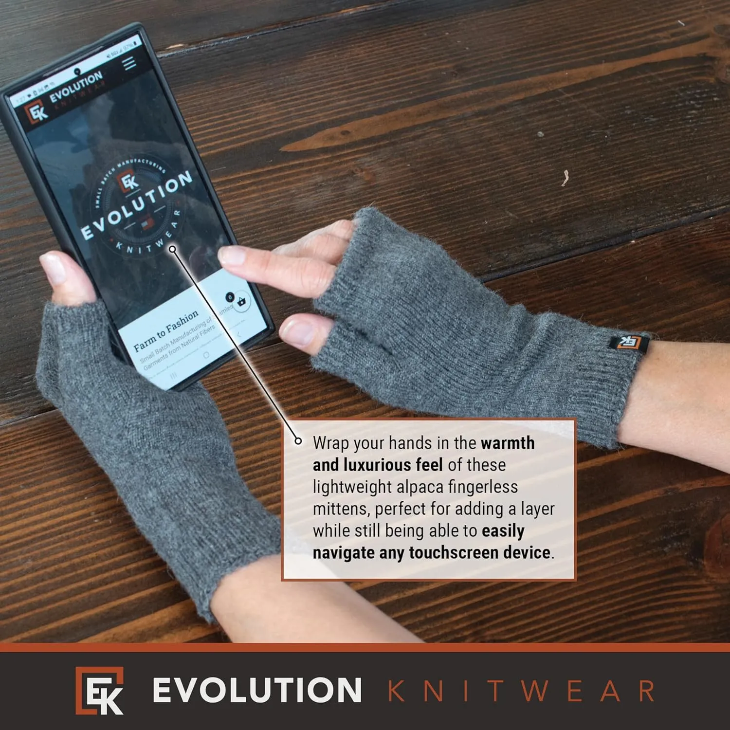 Evolution Knitwear Alpaca Knit Fingerless Mittens - Super Soft Baby Alpaca - Made in the USA - Small