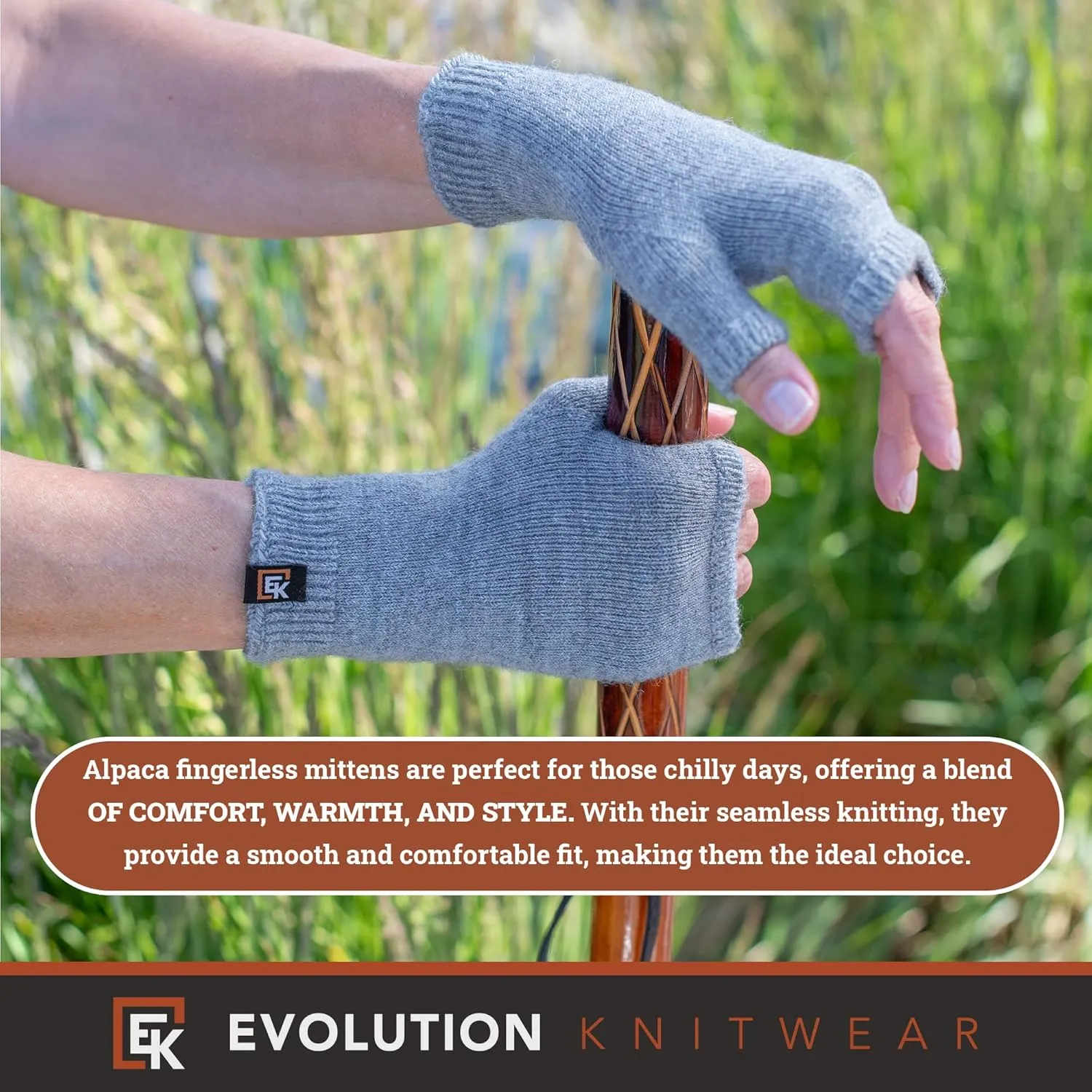 Evolution Knitwear Alpaca Knit Fingerless Mittens - Super Soft Baby Alpaca - Made in the USA - Small