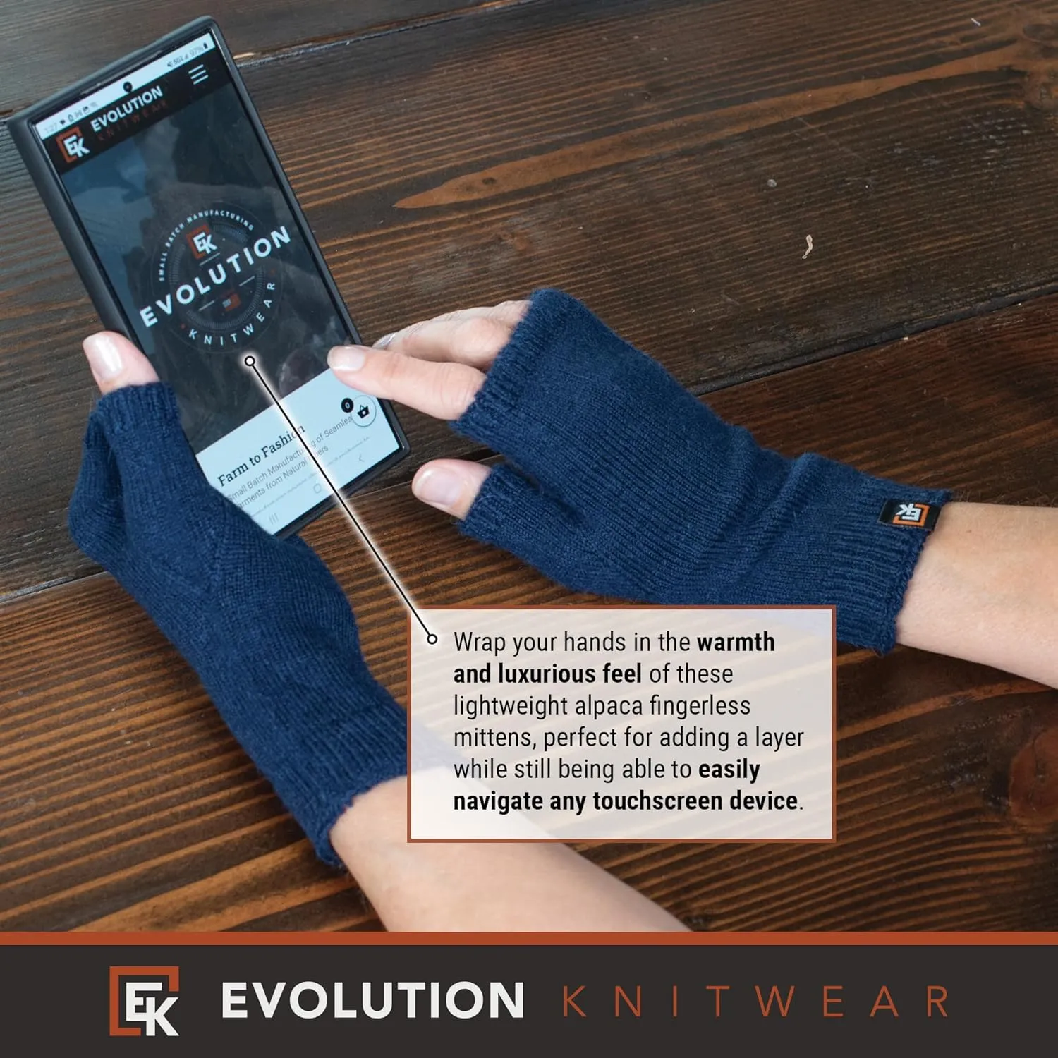 Evolution Knitwear Alpaca Knit Fingerless Mittens - Super Soft Baby Alpaca - Made in the USA - Small