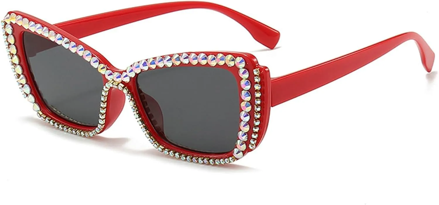 Fashion Cat Eye Rhinestone Sunglasses Vintage Diamond Butterfly Eyewear Bling Sunglasses for Women Girls Party