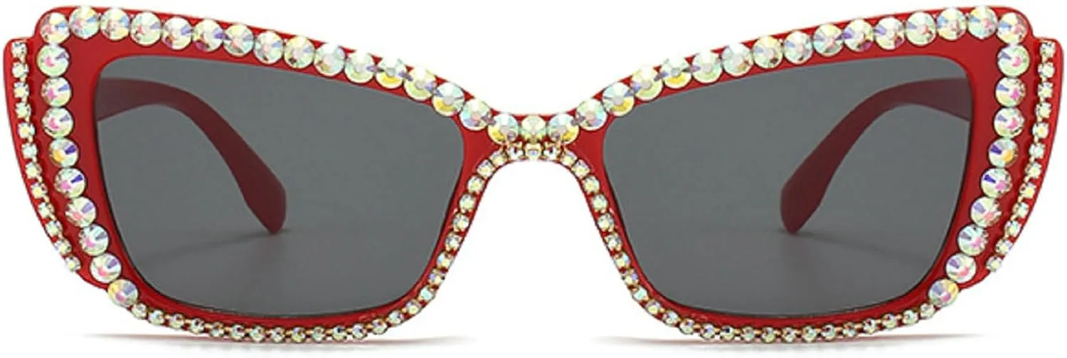 Fashion Cat Eye Rhinestone Sunglasses Vintage Diamond Butterfly Eyewear Bling Sunglasses for Women Girls Party