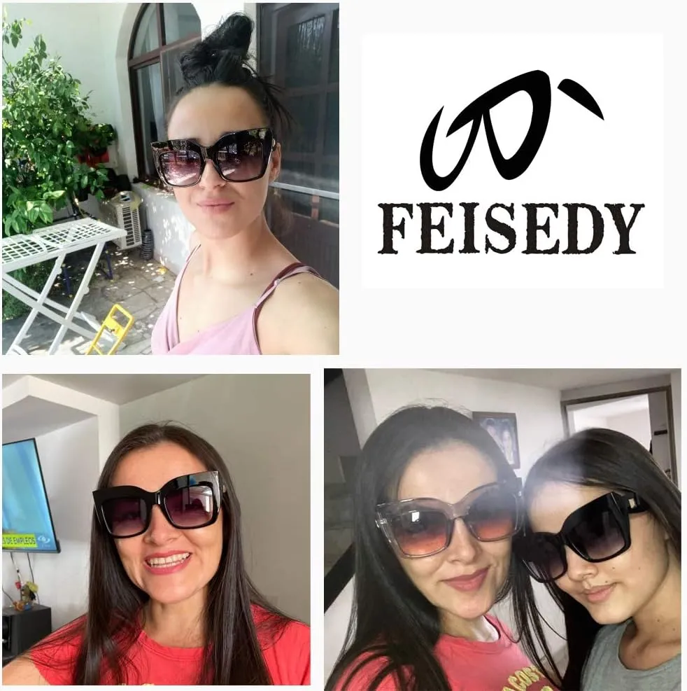 FEISEDY Retro Overesized Cat Eye Sunglasses Women Men Square Cateye UV400 Sunglasses B2629