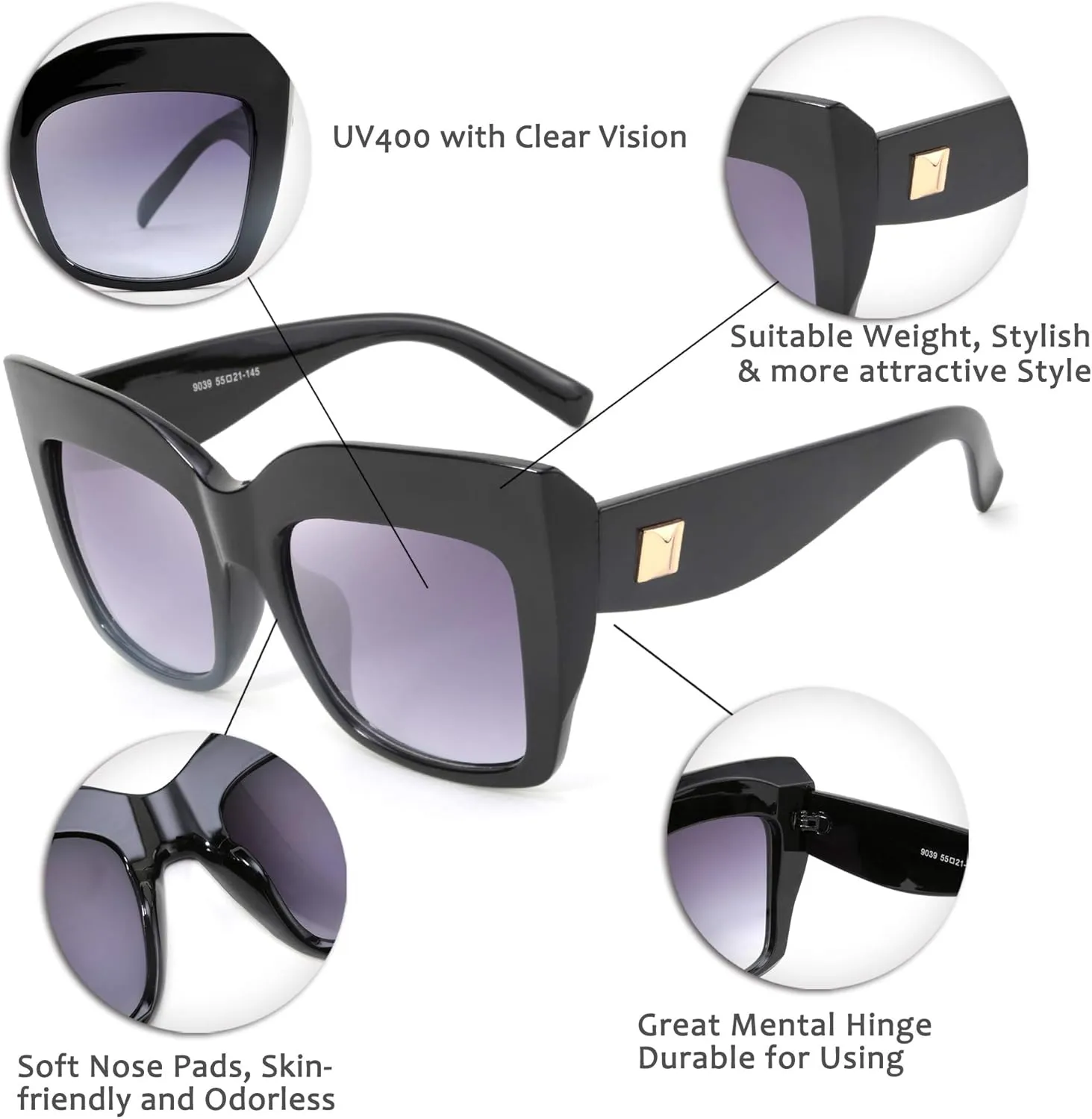 FEISEDY Retro Overesized Cat Eye Sunglasses Women Men Square Cateye UV400 Sunglasses B2629