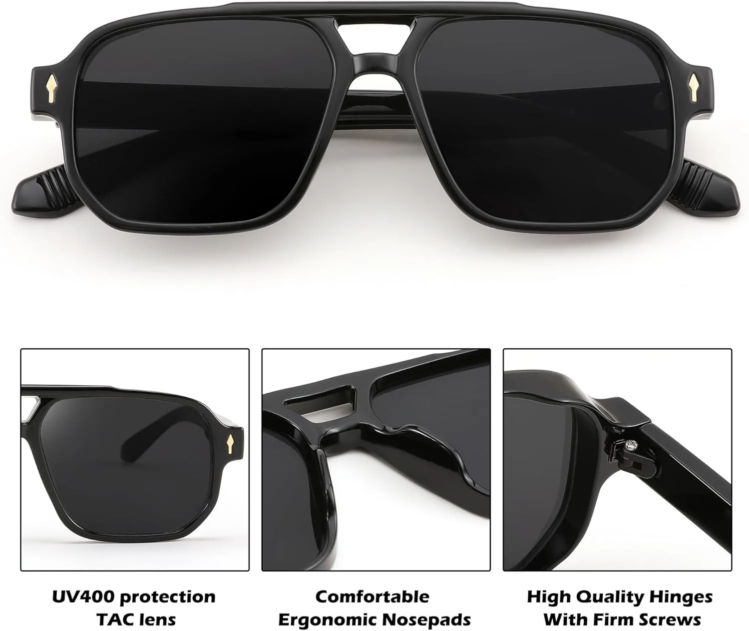 FEISEDY Retro Square Aviator Sunglasses Women Men, 70s Small Vintage Rectangle UV400 Sun Glasses B9120