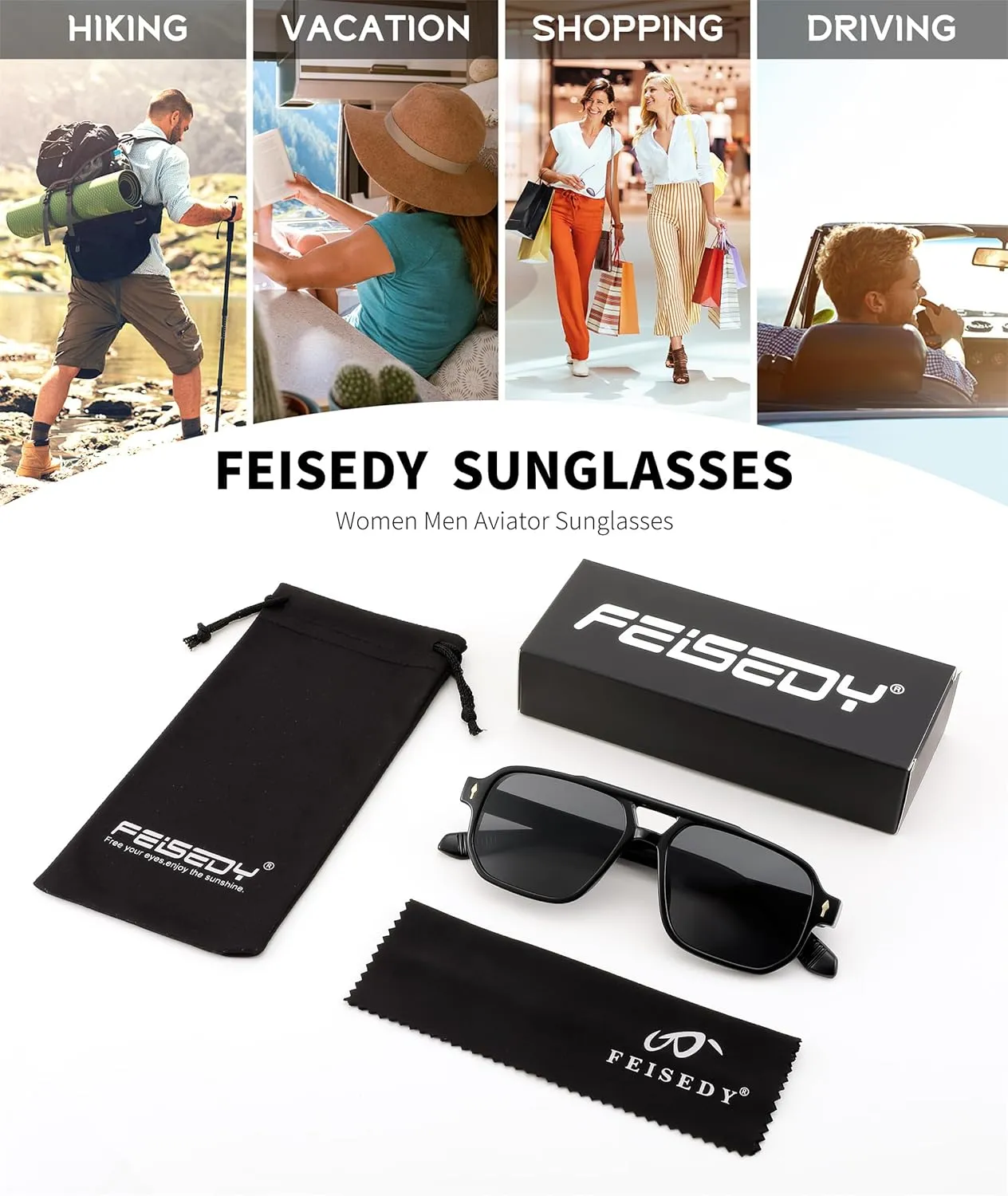 FEISEDY Retro Square Aviator Sunglasses Women Men, 70s Small Vintage Rectangle UV400 Sun Glasses B9120