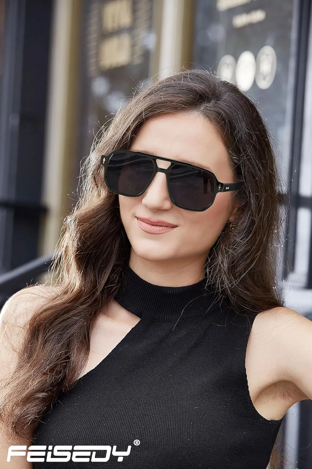 FEISEDY Retro Square Aviator Sunglasses Women Men, 70s Small Vintage Rectangle UV400 Sun Glasses B9120