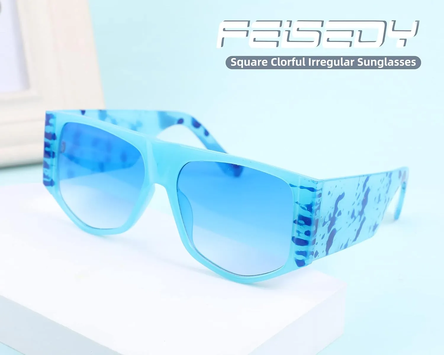 FEISEDY Retro Square Flat Top Irregular Sunglasses Thick Frame Men Women UV400 Glasses B4041
