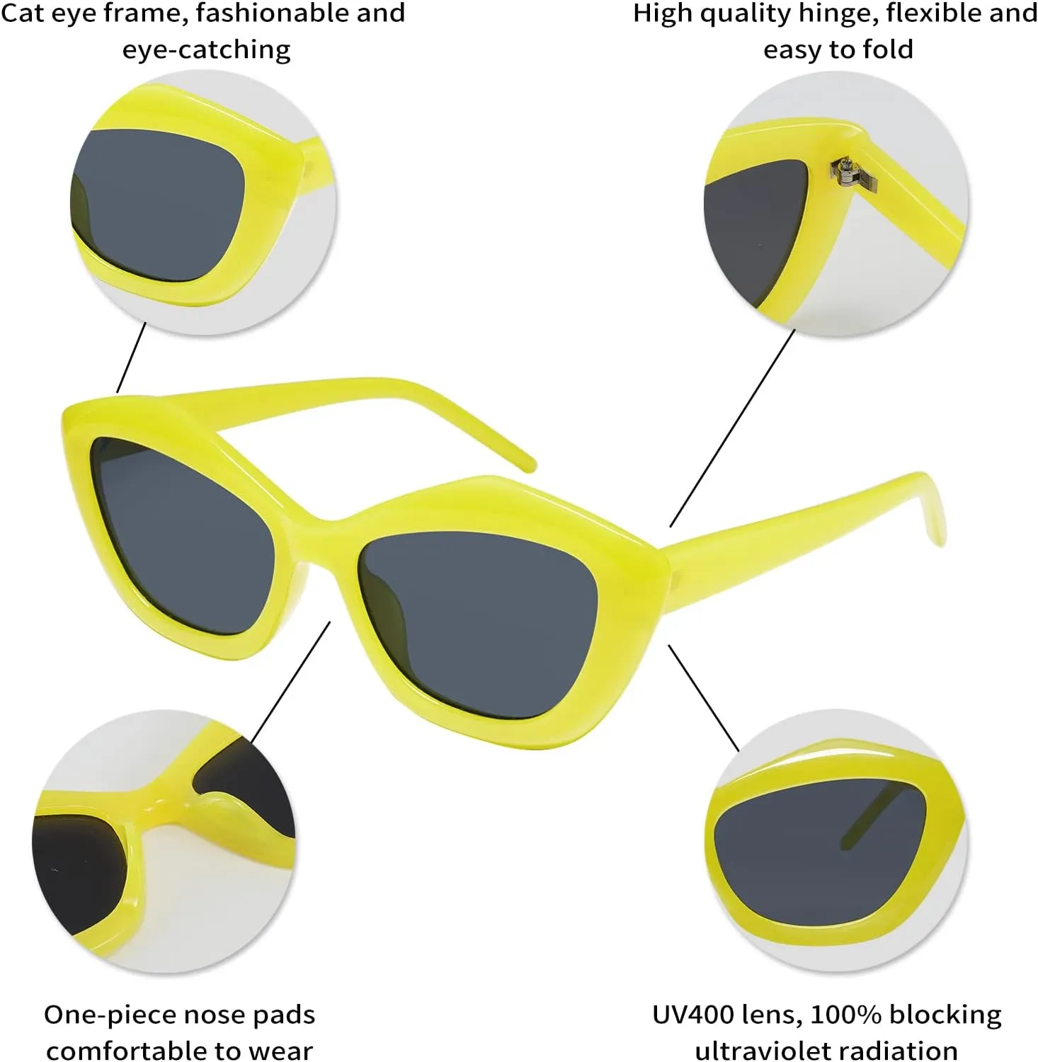 FEISEDY Retro Vintage Cateye Square Sunglasses Plastic Frame 90s sunglasses Stylish Women Men 70s Glasses B4105