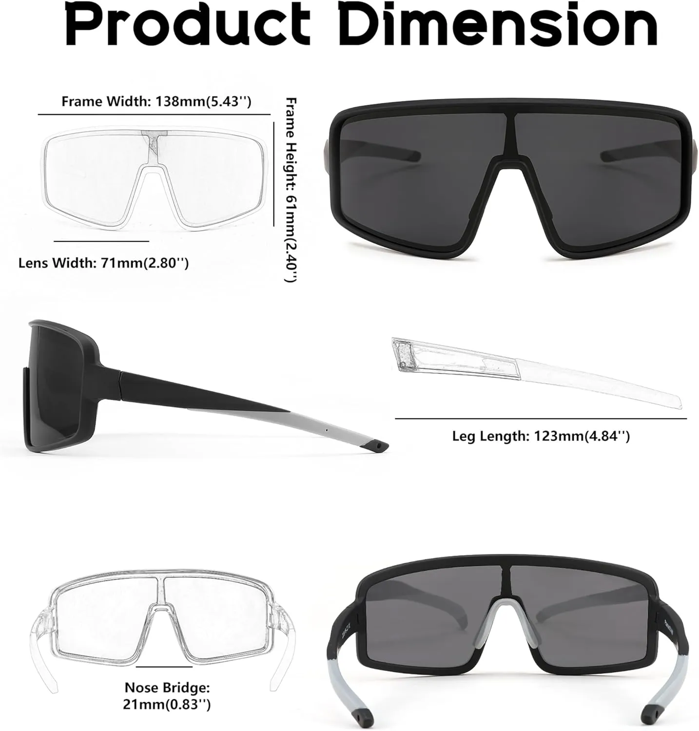 FEISEDY Sports Sunglasses, Polarized Oversized Shield for Women Men Youth, Baseball Cycling Running Outdoor Visor B2988