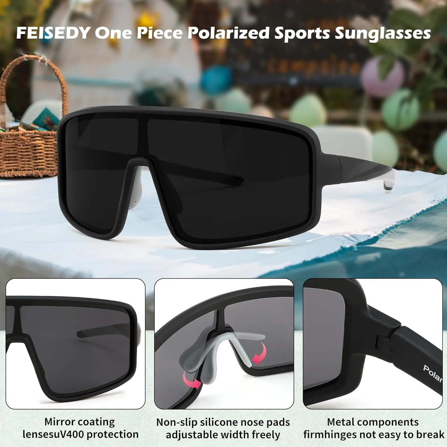 FEISEDY Sports Sunglasses, Polarized Oversized Shield for Women Men Youth, Baseball Cycling Running Outdoor Visor B2988