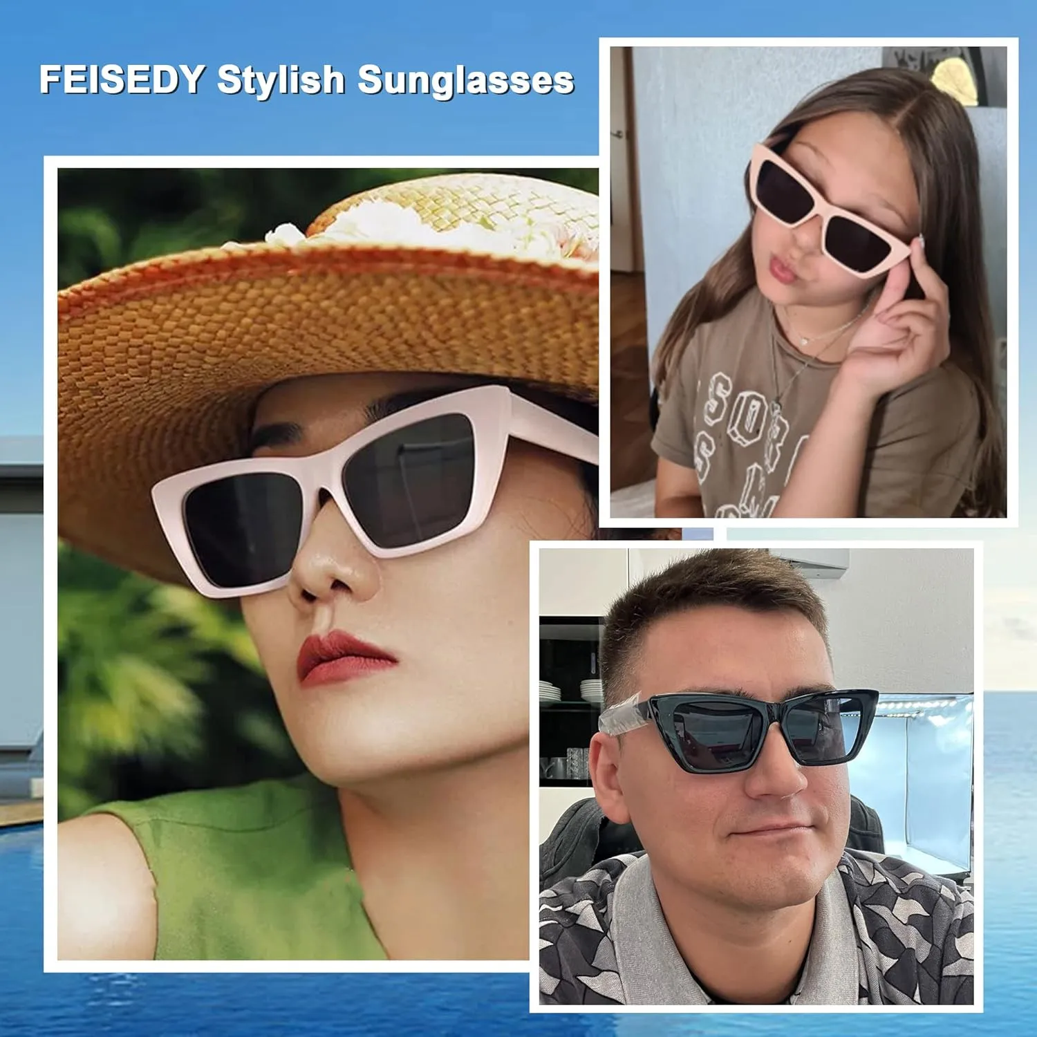 FEISEDY Square Cat Eye Sunglasses Vintage Cateye Frame UV400 Protection Sunglasses B2719