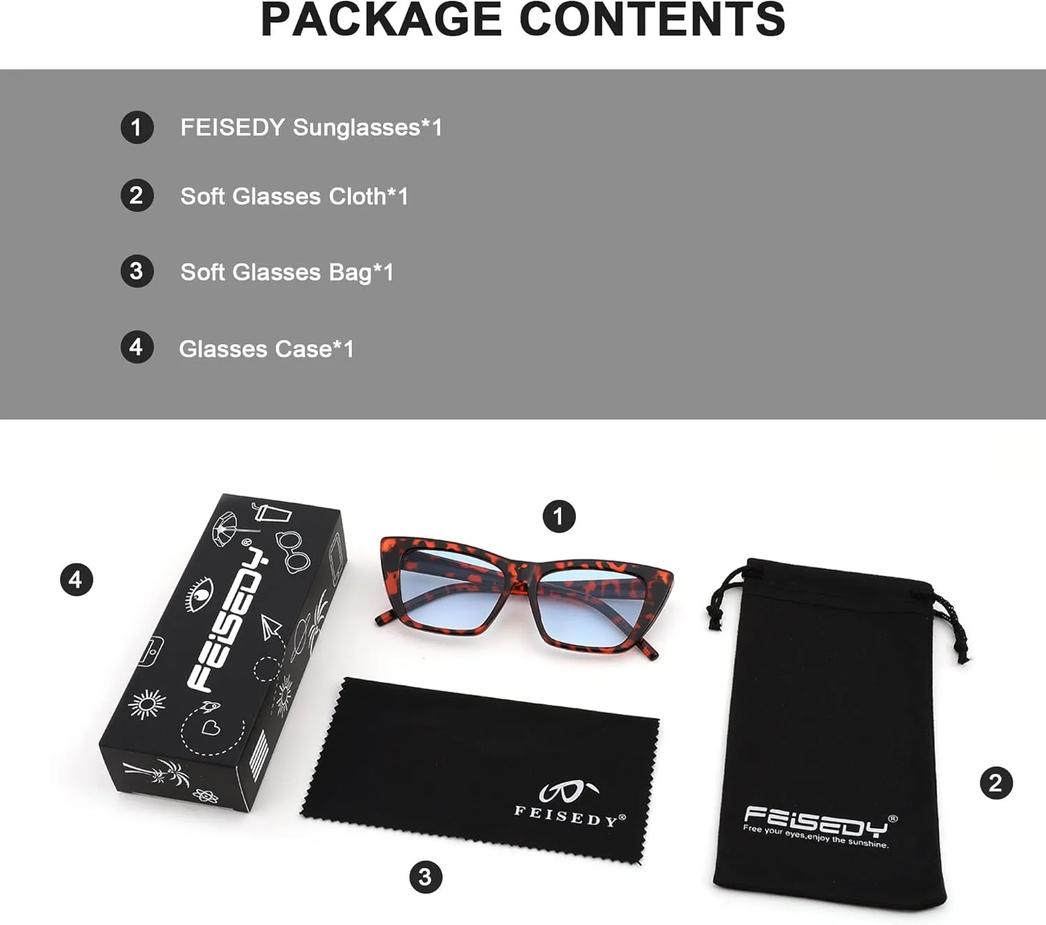 FEISEDY Square Cat Eye Sunglasses Vintage Cateye Frame UV400 Protection Sunglasses B2719