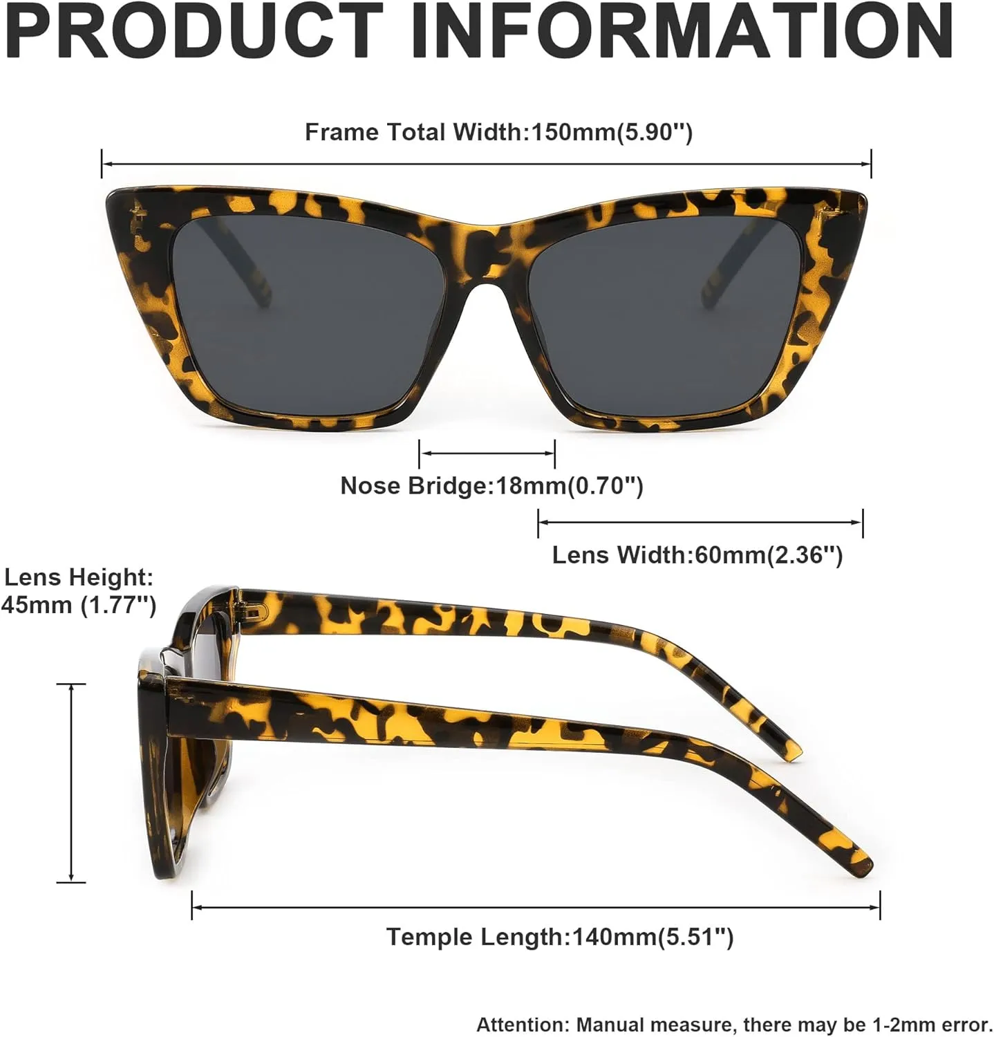 FEISEDY Square Cat Eye Sunglasses Vintage Cateye Frame UV400 Protection Sunglasses B2719
