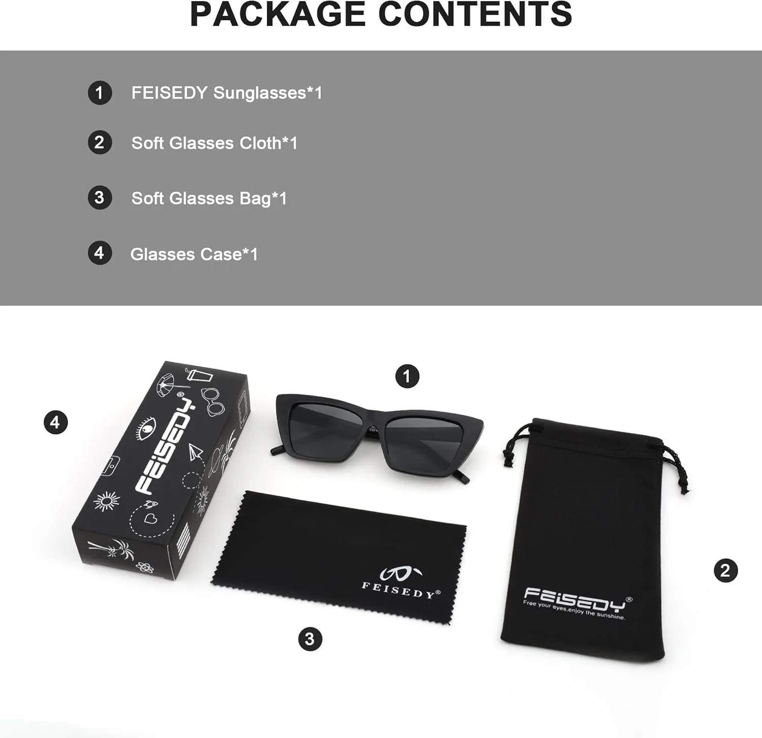 FEISEDY Square Cat Eye Sunglasses Vintage Cateye Frame UV400 Protection Sunglasses B2719